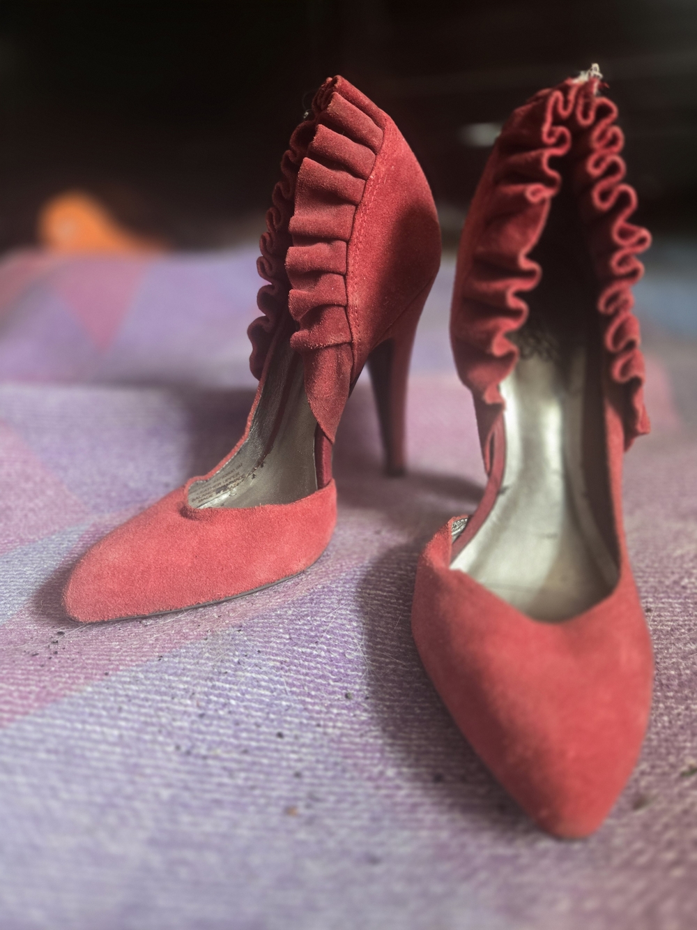 Carlos Santana Women's Red Ruffle Suede Pointed-Toe High Heels